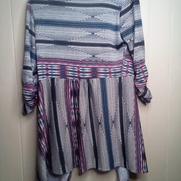 About A Girl Open Front Blouse Top M 3/4 Sleeve Stripe Colorful - Picture 4 of 13